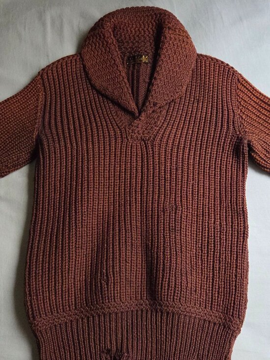 Detroit Knitting Mills Co. Sweaters - 1920s Shaker Sweater Brown Two Tone Shawl Collar Detroit Knitting Mills Wool